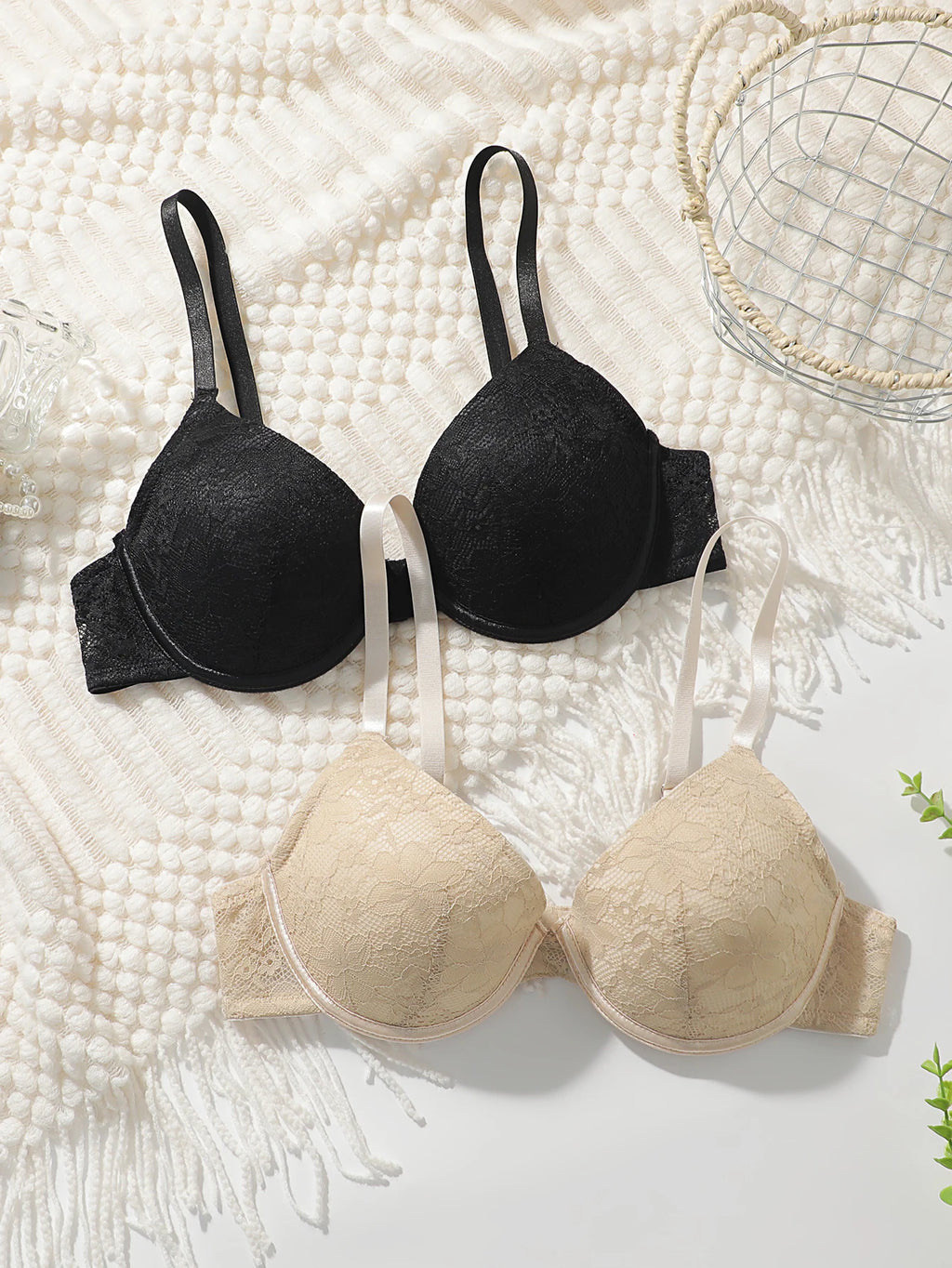 Ensemble 2 pièces de soutien-gorge sexy en dentelle brodée pour femmes