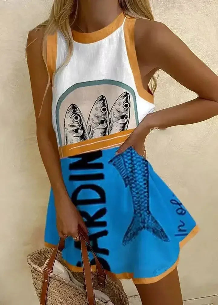 Robes élégantes imprimer sans manches pour femmes