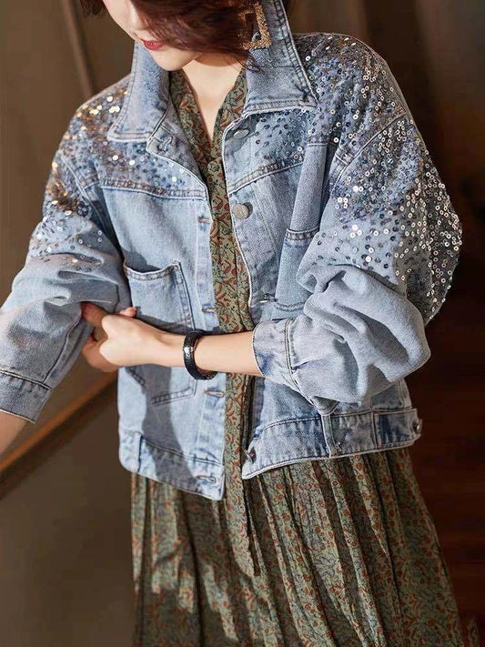 Veste en Jean Femme à Paillettes – Style Brillant