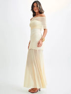 Robe longue épaules dénudées, dos nu, mode maille, sans bretelles, sans manches, moulant pour femmes
