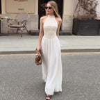 Robe longue blanche dos nu en dentelle pour femmes