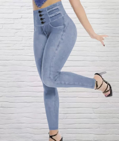 Legging Taille Haute Femme – Fausses Poches et Boutons