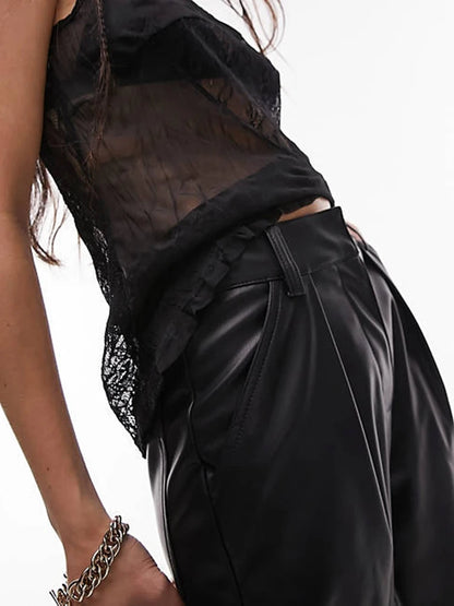 Pantalon Cheville Taille Haute en Similicuir Mat