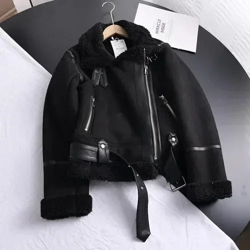 Vestes épais et chaude en daim agneau pour femmes