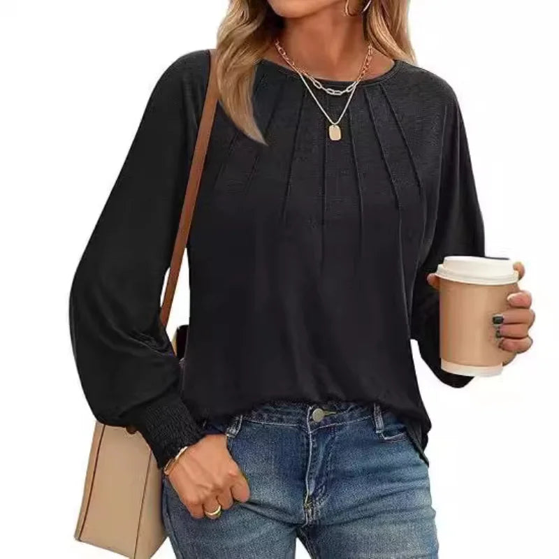 T-shirt à manches longues et col rond pour femmes