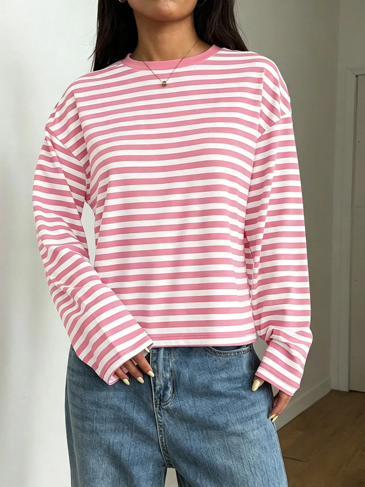 Crop Top Rayé Femme – Manches Longues