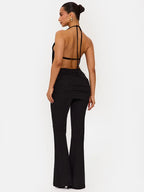 Ensemble pantalon long et haut court dos nu à col V pour femmes