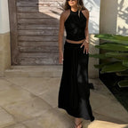 Ensemble deux pièces jupe longue, collier, débardeur dos nu pour femmes
