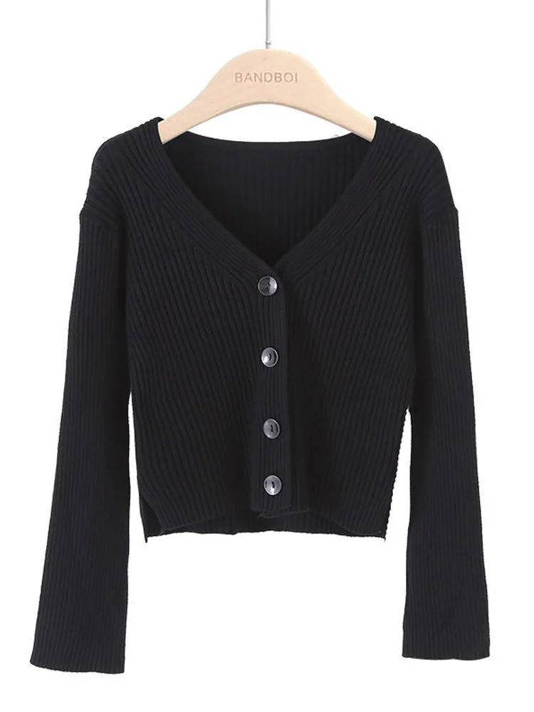 Cardigan court tricoté à manches longues pour femmes
