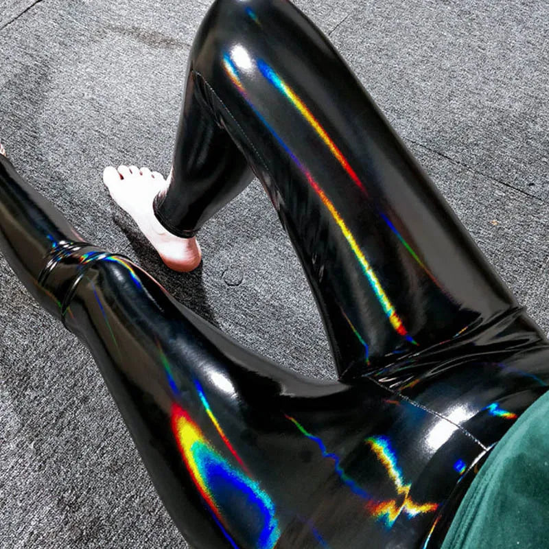 Leggings en cuir PU réfléchissant brillant pour femmes