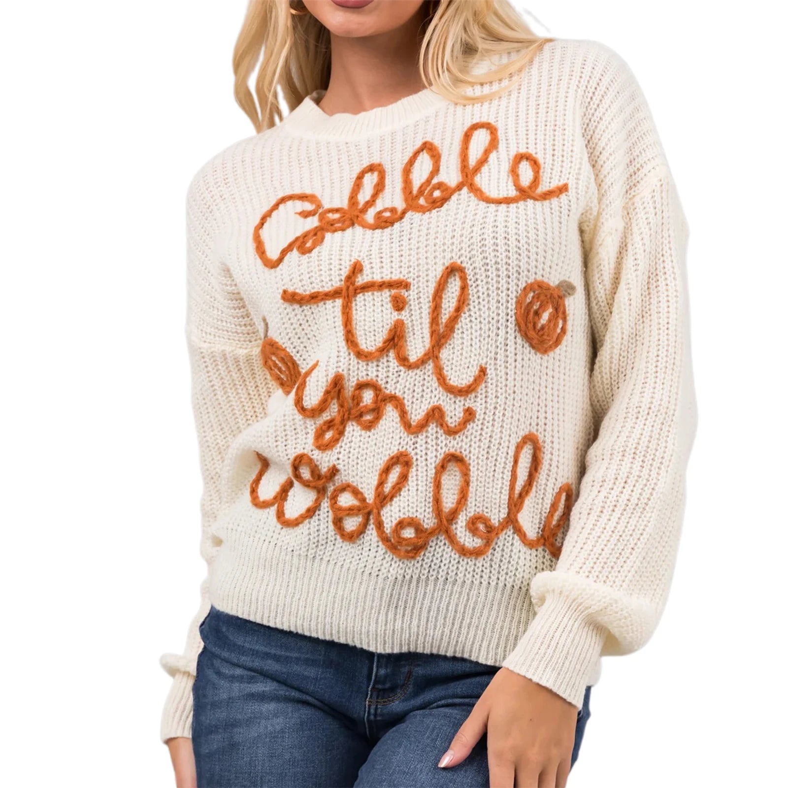 Pull en tricot brodé de lettres pour femmes