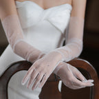 Gants longs blancs en tulle transparent pour femmes