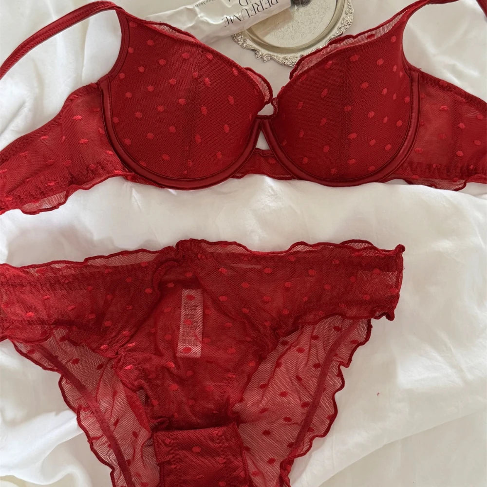 Ensemble soutien-gorge Push Up en dentelle française et culotte pour femmes