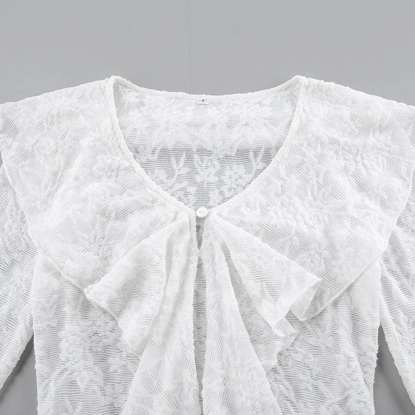 Chemisier en dentelle transparente blanche pour femmes