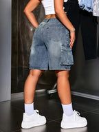 Salopette Bermuda multi-poches bleue pour femmes
