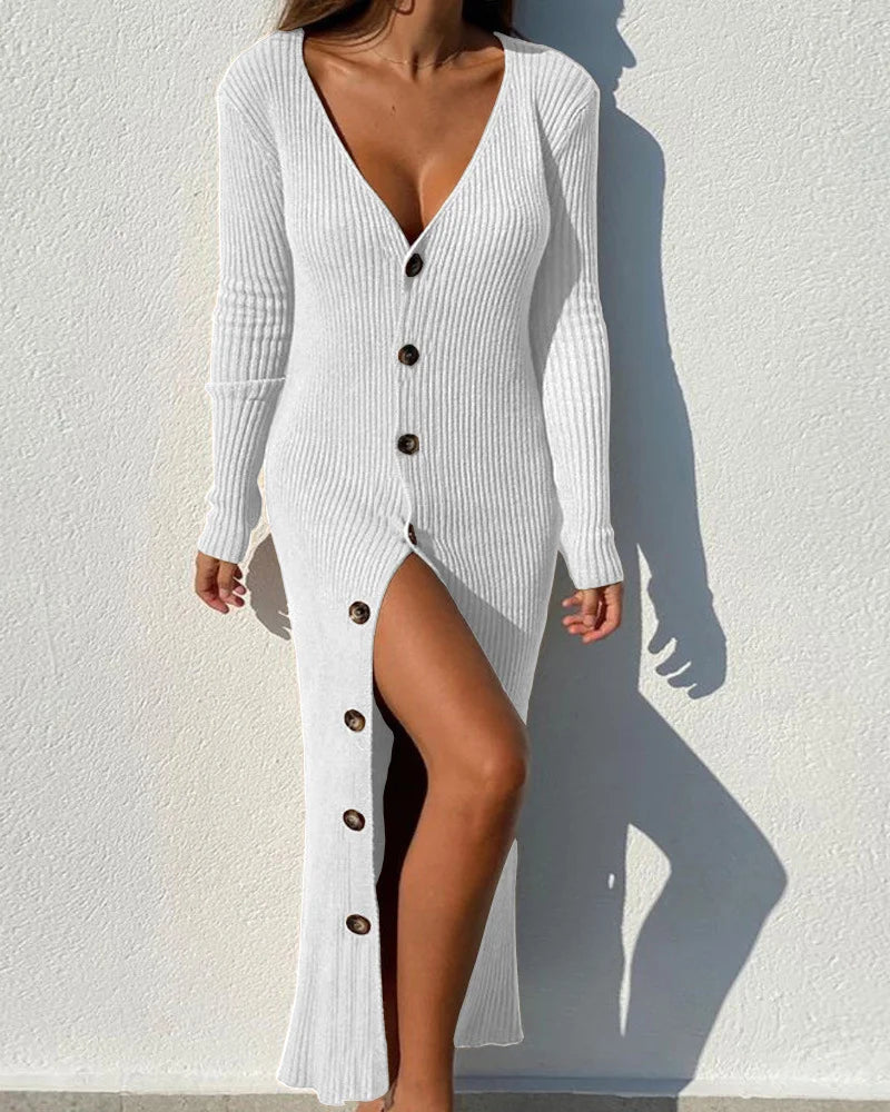 Robes cardigan à manches longues et boutons pour femmes
