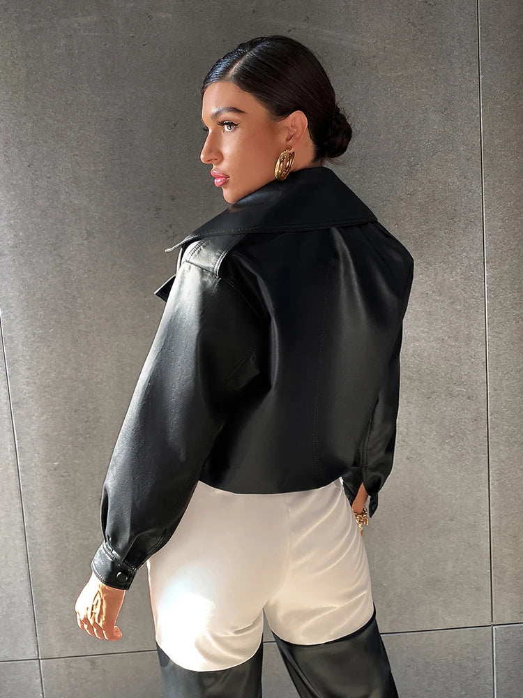 Veste courte en similicuir PU pour femmes