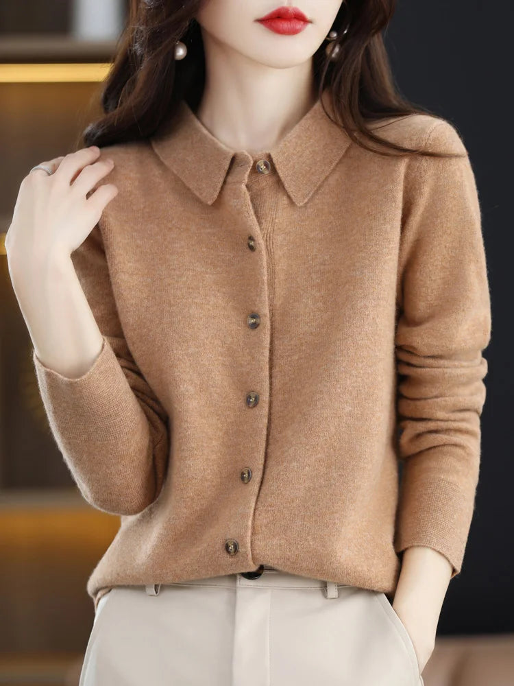 Cardigan 100% laine de haute qualité à manches longues pour femmes