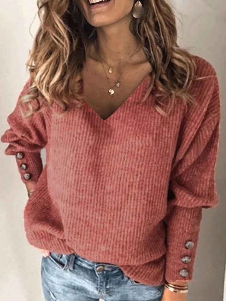 Pull tricoté à col en v pour femmes