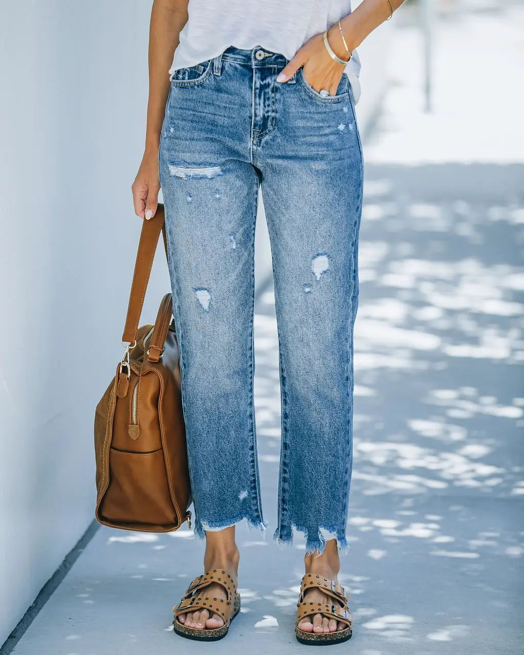 Jean taille haute avec trou pour femmes