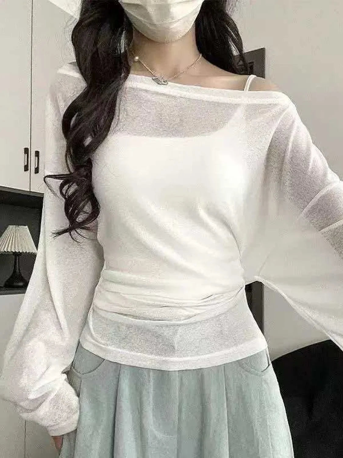 Top Transparent Femme – Épaules Dénudées et Taille Nouée