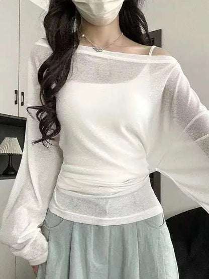 Top Transparent Femme – Épaules Dénudées et Taille Nouée