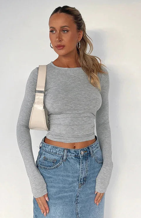 T-shirt Basique Femme – Coupe Ajustée et Manches Longues