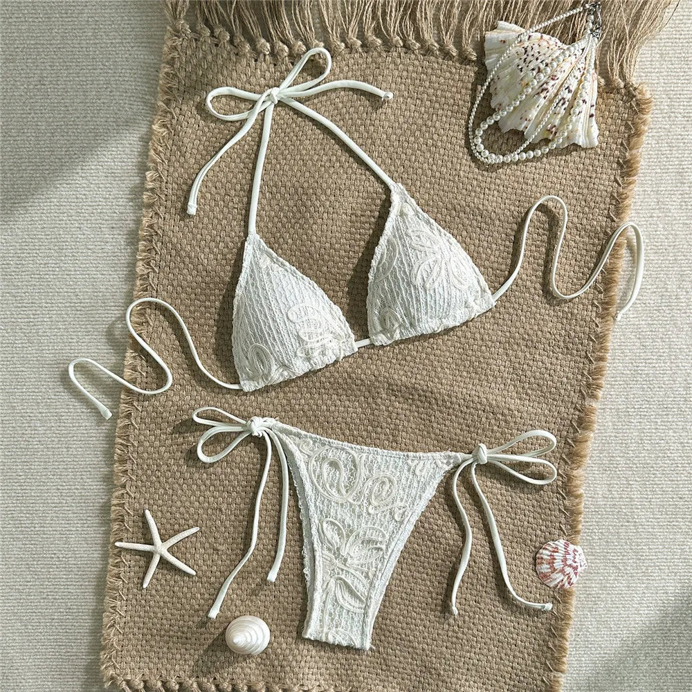 Ensemble maillot de bain deux pièces string triangle à bretelles pour femmes