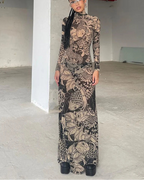 Robe longue moulante à imprimé résille Weird Puss pour femmes