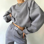 Ensemble deux pièces décontracté, sweat-shirt à manches longues et col rond, pantalon pour femmes