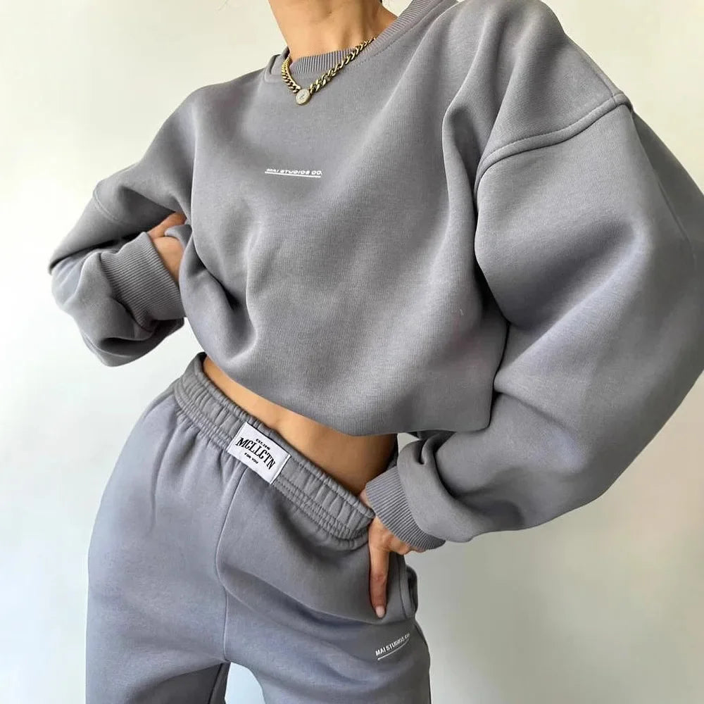 Ensemble deux pièces décontracté, sweat-shirt à manches longues et col rond, pantalon pour femmes