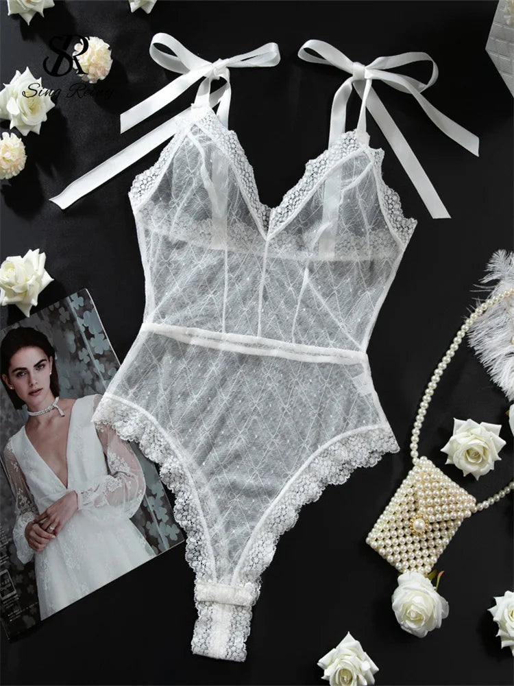 Body transparent érotique en dentelle pour femmes