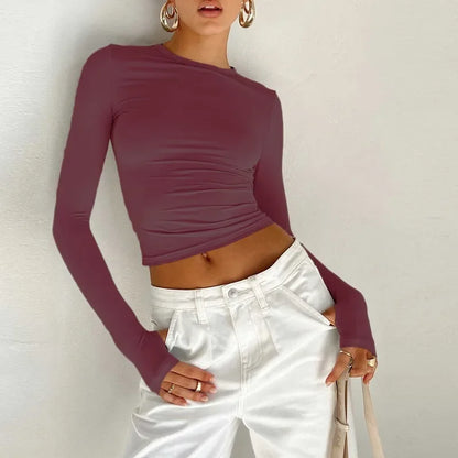 T-shirt Basique Femme – Coupe Ajustée et Manches Longues