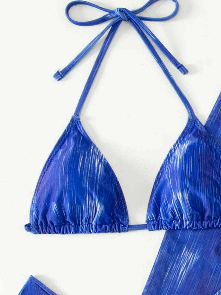 Maillot de bain trois pièces en maille imprimée pour femmes