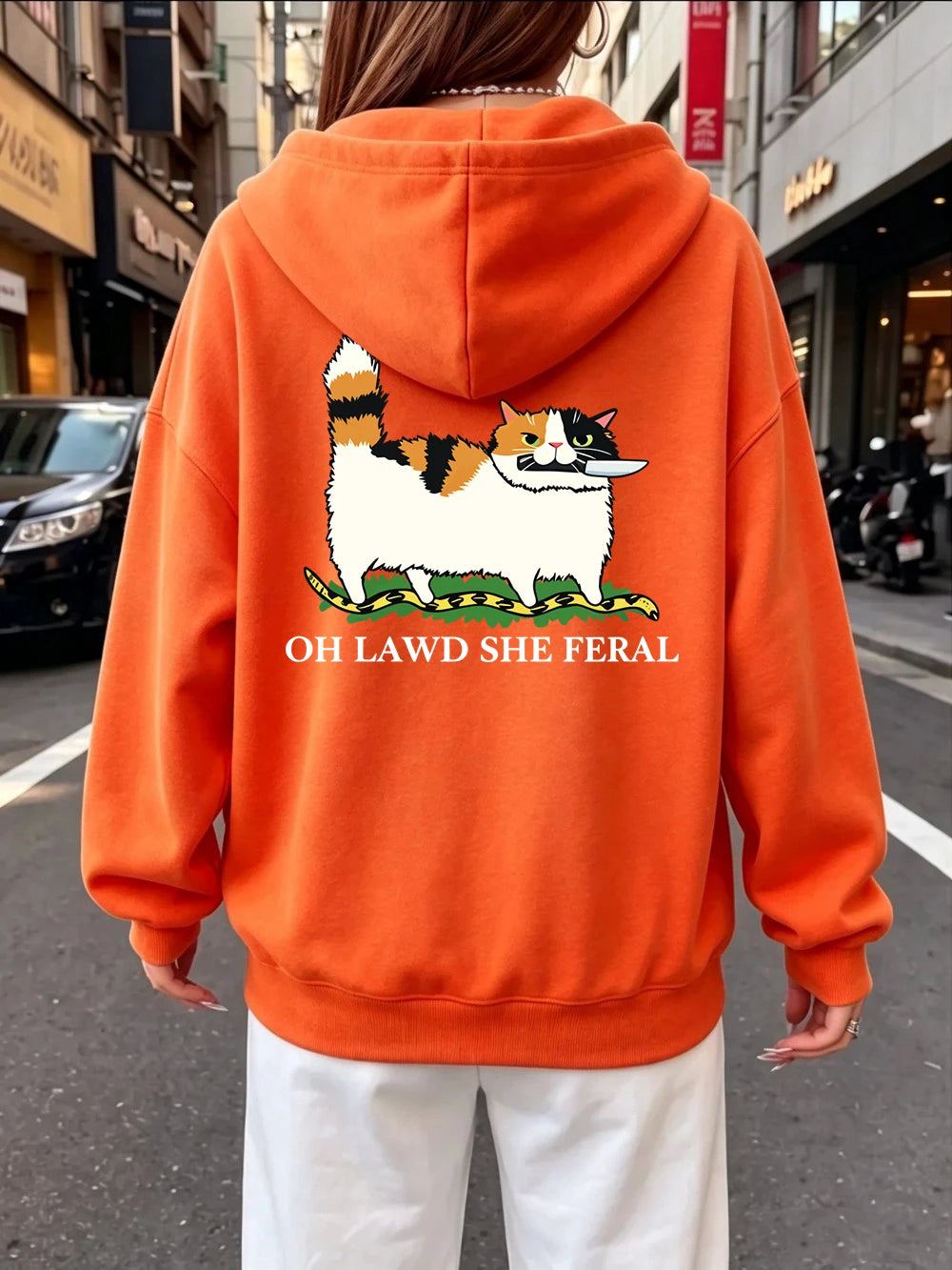 Sweat à capuche imprimé motif chat, couteau et serpent pour femmes