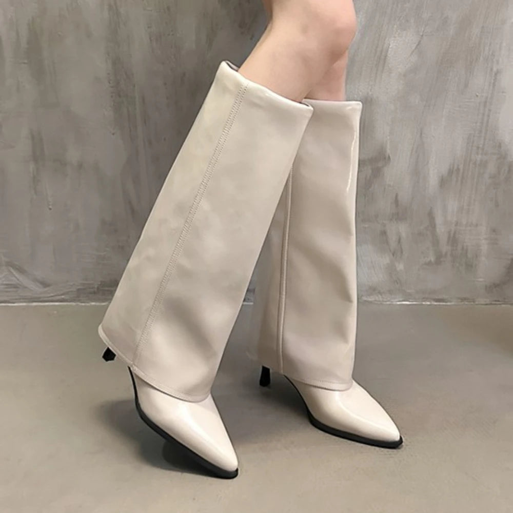 Bottes hautes épaisses pointues pour femmes
