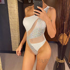 Maillot de bain une pièce à paillettes brillantes et asymétriques pour femmes