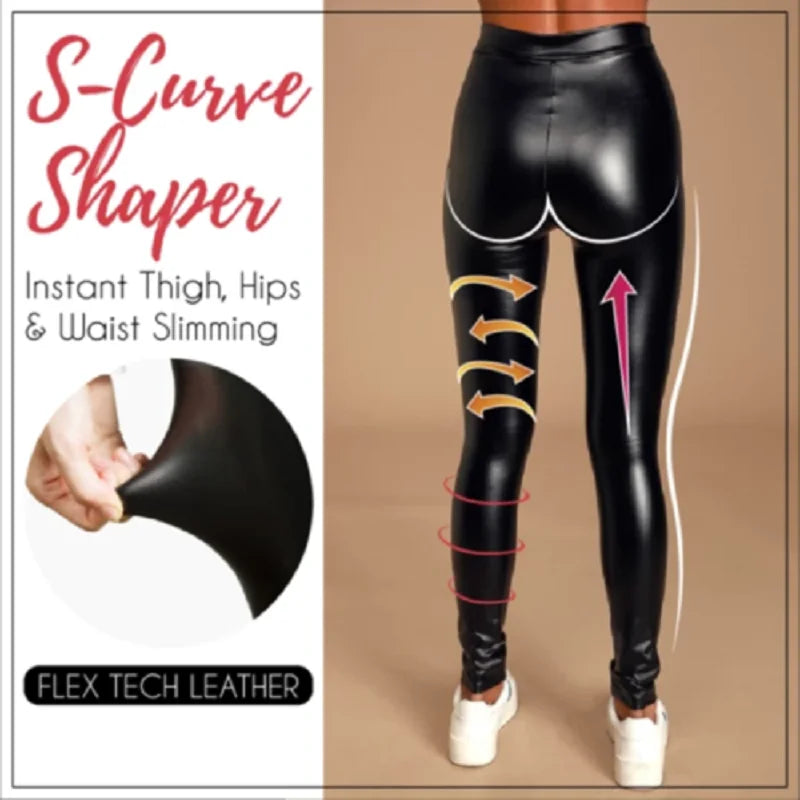 Leggings gainants taille haute en similicuir pour femmes