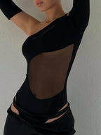 Body transparent dos nu hauts moulante pour femmes