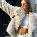 Manteau court en fausse fourrure de renard pour femmes