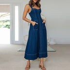 Robe vintage boutonnée à bretelles décontractées pour femmes