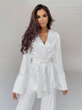 Pyjama en Satin, de couleur unie pour femmes