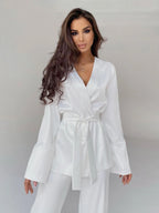 Pyjama en Satin, de couleur unie pour femmes