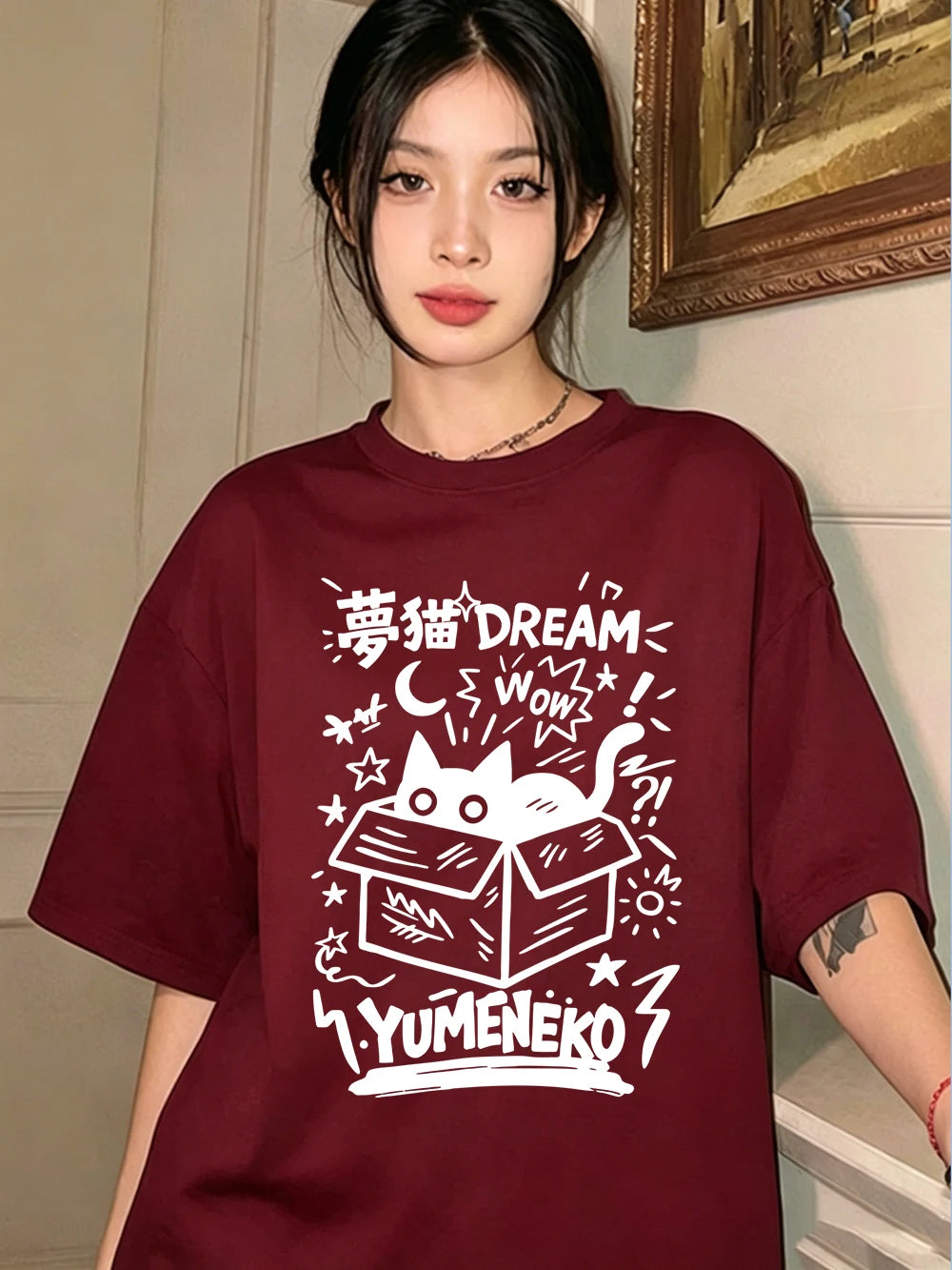 T-shirts en coton, motif chat pour femmes