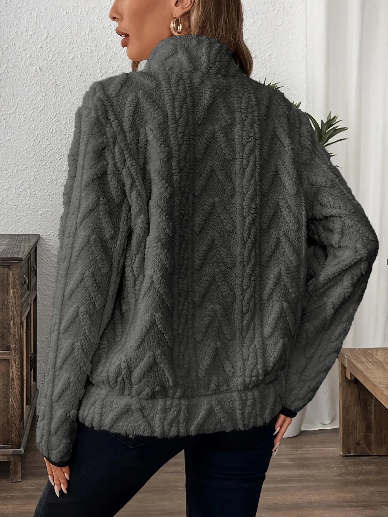 Sweat-shirt court en Jacquard à revers pour femmes