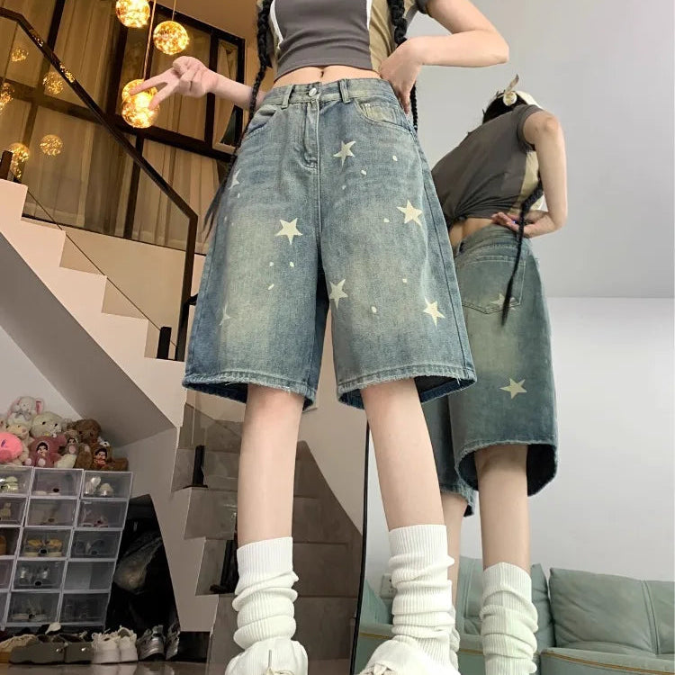 Short en Jean Baggy taille haute pour femmes