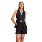 Ensemble débardeur et short en coton et lin, chic et décontracté pour femmes