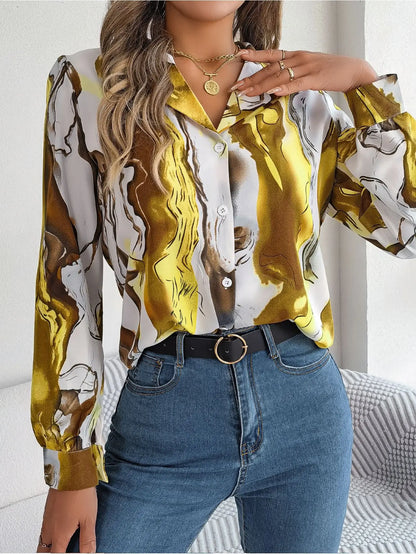 Chemisier Imprimé Marbre Femme – Boutonné et Élégant