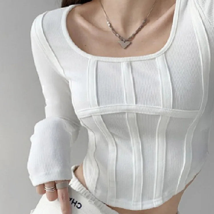 Tops à manches longues et col rond pour femmes