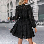 Robe mi-longue à manches longues en dentelle pour femmes
